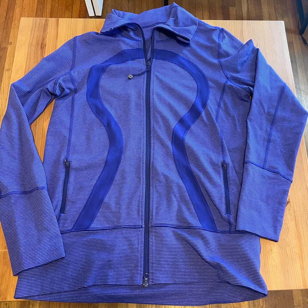 Lululemon Stride Jacket Full Zip Striped Blue Purple Tonka Pigment Size 12 Gym